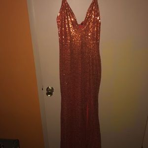 Orange sequin prom dress